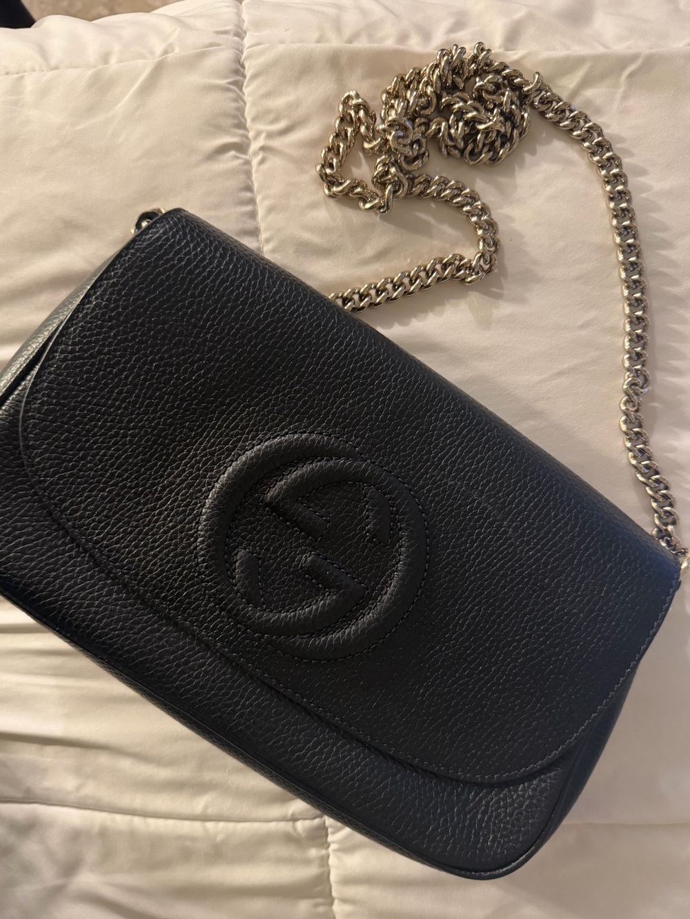 Gucci Black Leather Crossbody with Silver Chain